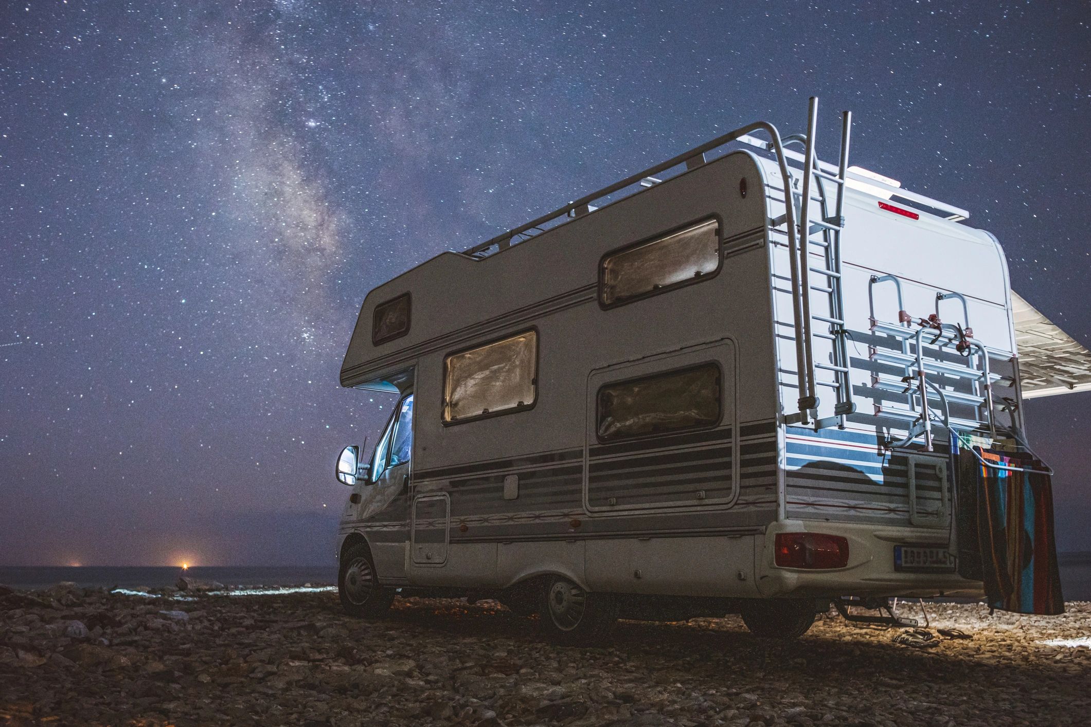 RV parked outdoors for storage